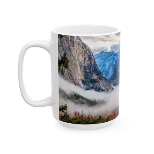 coffee mug showing Yosemite valley with morning clouds