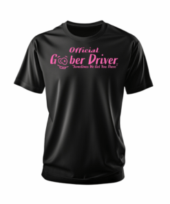 a black shirt with pink text