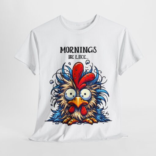 a t-shirt with a cartoon rooster on it