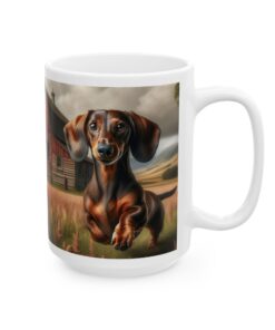 a white mug with a dachshund dog on it