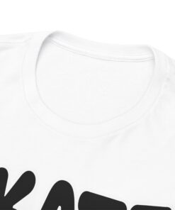 a white shirt with black text