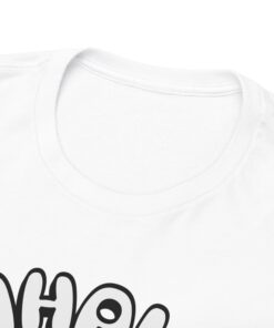 a white shirt with black text