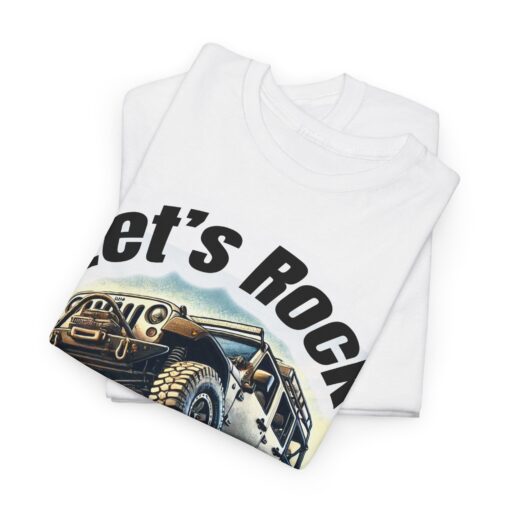 a white shirt with a picture of a jeep on it