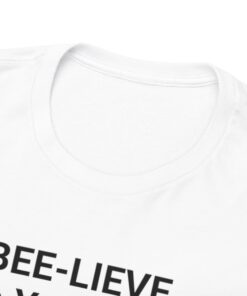 a white shirt with black text