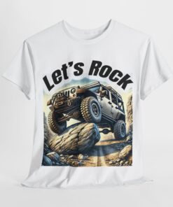 a white shirt with a picture of a jeep on it