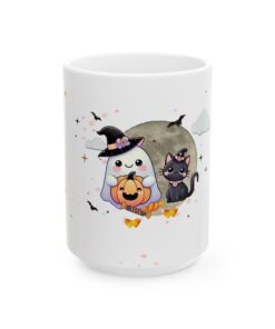 a white mug with cartoon characters on it