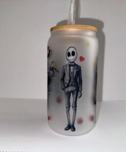 Frosted Glass Cup with halloween characters on it