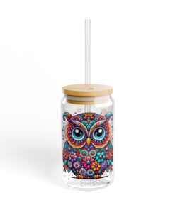 Floral Fiesta Owl Frosted Sipper Glass