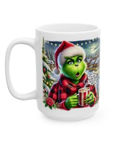 Who Knew Holiday Cheer Tasted This Sweet coffee mug featuring a festive holiday scene with a snowy village, holiday lights, and whimsical character enjoying a warm beverage