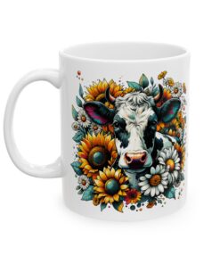 Radiant Floral Cow Coffee Mug