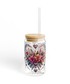 Boho Floral Heart Sipper Glass