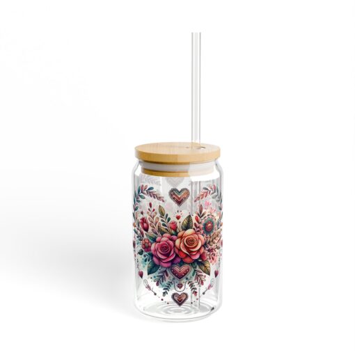 Boho Floral Heart Sipper Glass