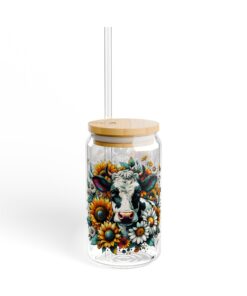 Radiant Floral Cow Sipper Glass