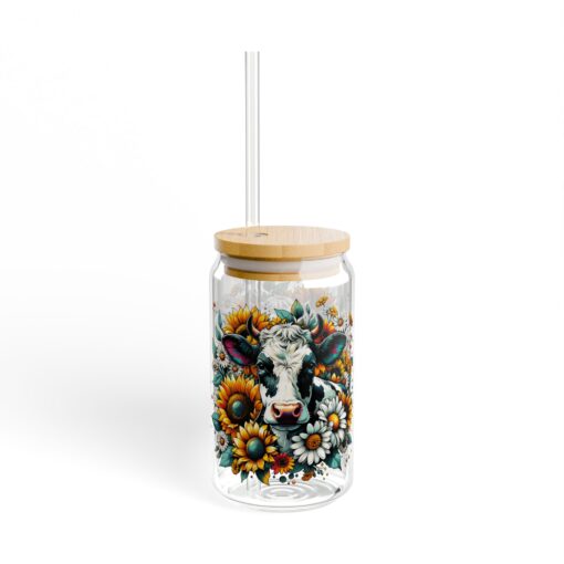 Radiant Floral Cow Sipper Glass