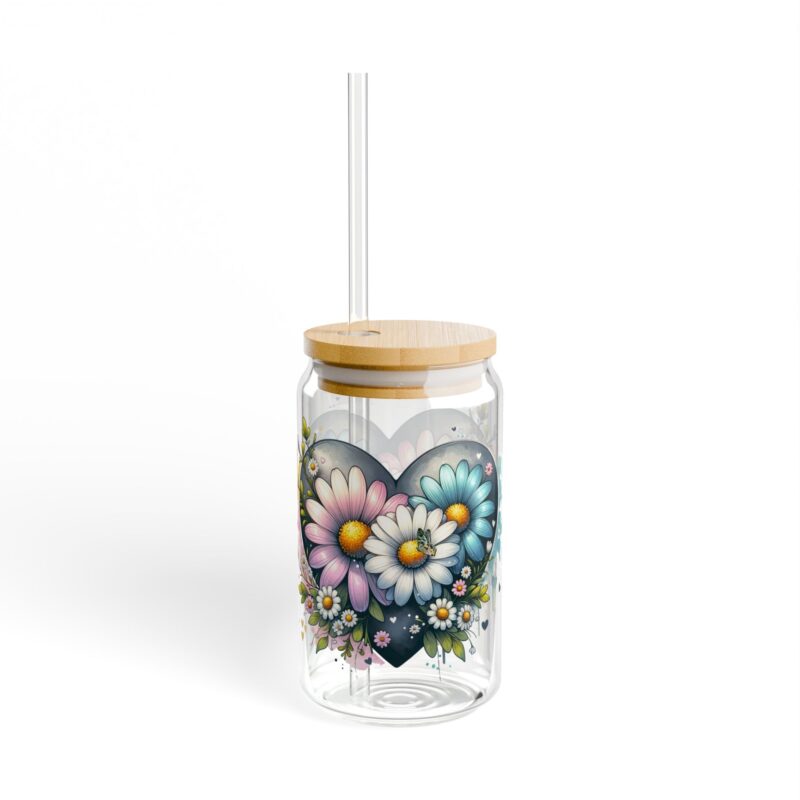 Wildflower Heartburst Sipper Glass, 16oz (Clear or Frosted) - Image 4