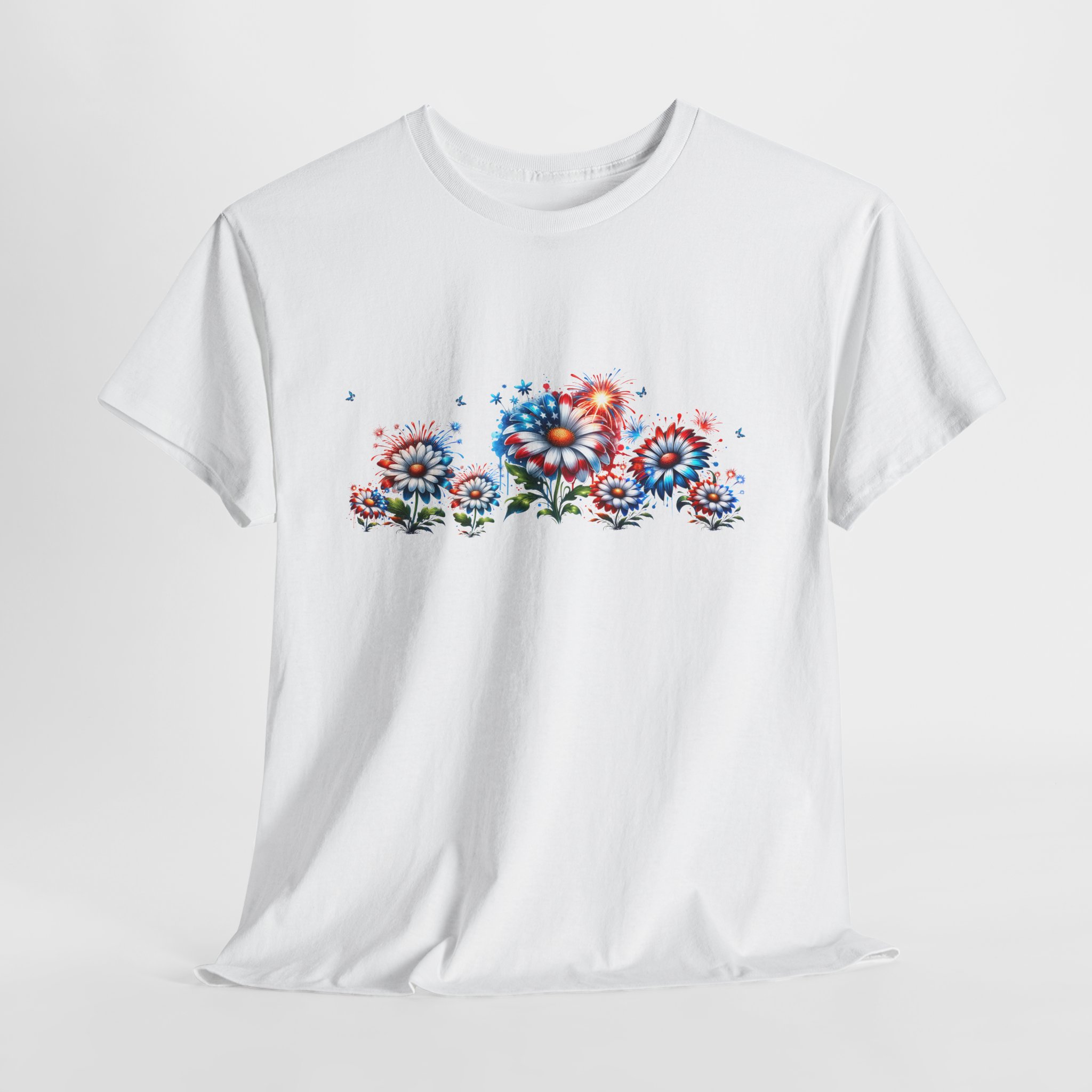 Patriotic Fireworks and Daisies Cotton Tee 10 Patriotic Fireworks and Daisies Cotton Tee - Image 10