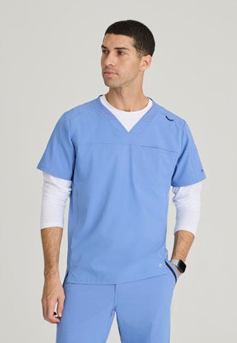 Barco One Velocity Mens 2-Pocket Ribbed V-Neck Scrub Top